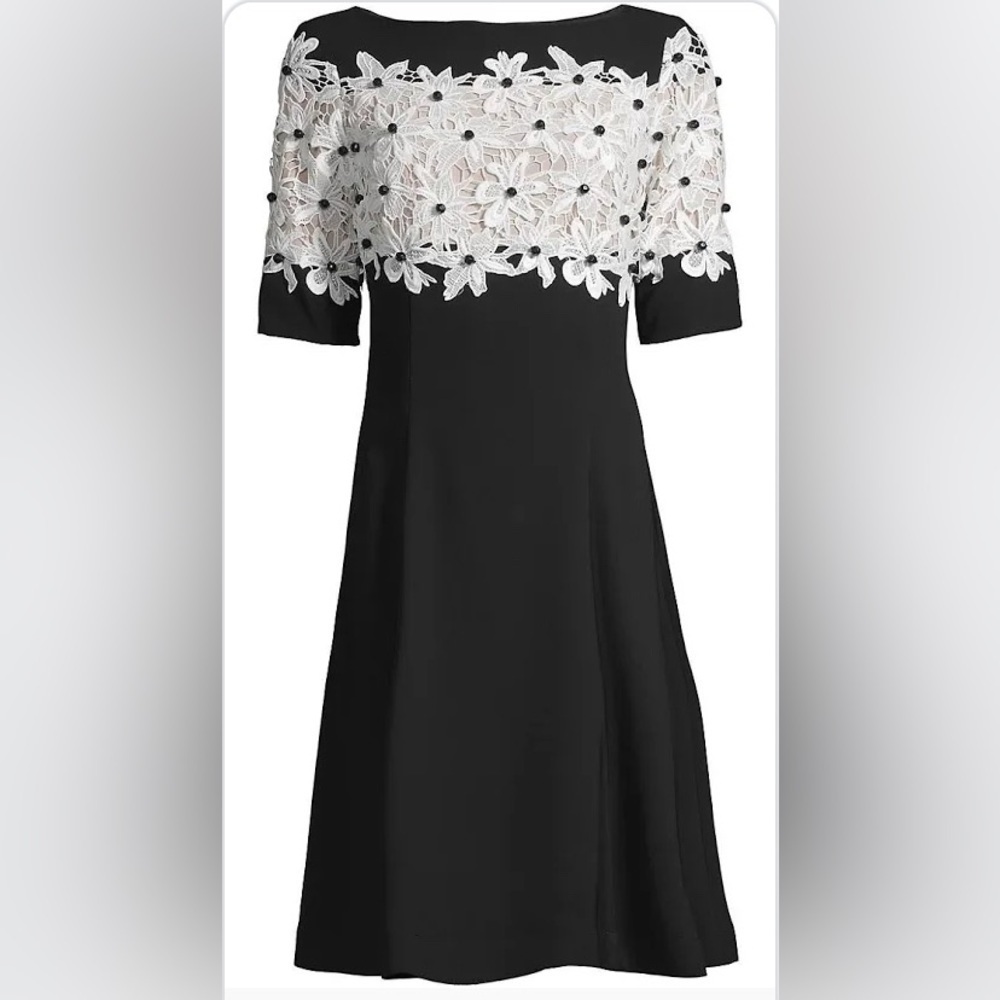 Shani Lace Fit & Flare dress, black with white lace and black beads. Women’s 6. - Picture 2 of 11